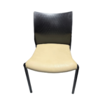Black Plastic Back Guest Chair with Beige Vinyl Seat – Modern Armless Office Chair
