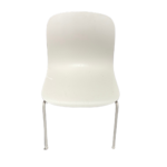 White Plastic Office Guest Chair – Modern Armless Design with Metal Legs
