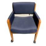 Navy Blue Upholstered Guest Chair with Wood Frame and Casters