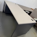 White Executive Office Desk with Charcoal Base – Built-In Drawers and Cable Ports