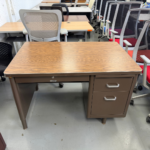 Mid-Century Steel Office Desk with Wood Laminate Top and Locking Drawer