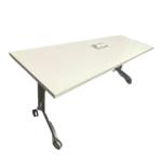 White Mobile Conference Table with Power Outlet – Modern Flip-Top Design on Casters