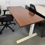 Cherry Wood Electric Standing Desk – Adjustable Height Office Desk with White Frame