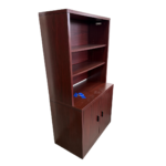 Wood Office Storage Cabinet with Hutch – Adjustable Shelves & Lockable Doors (Mahogany Finish)